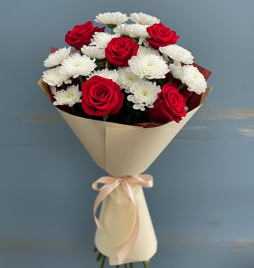 Букет цветов из: Розы и Хризантемы в Идринском