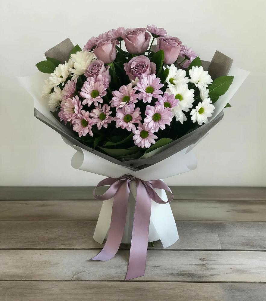 Букет цветов из: Хризантемы и Розы в Идринском