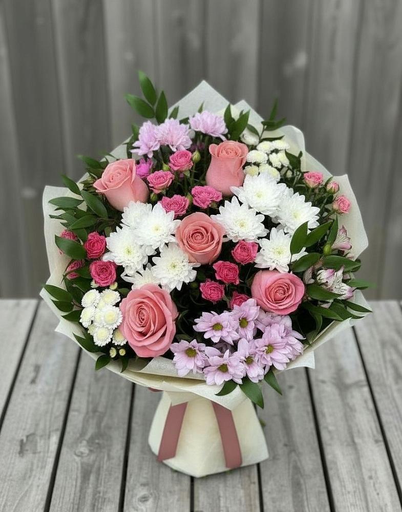 Букет цветов из: Альстромерии, Гвоздики, Розы и Хризантемы в Идринском