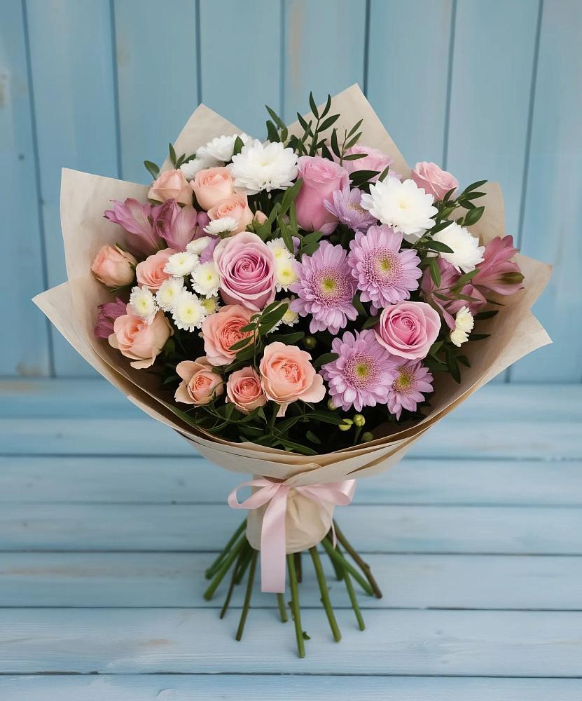 Букет цветов из: Хризантемы, Розы и Альстромерии в Идринском