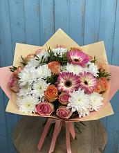 Букет цветов из:  Розы, Герберы и Хризантемы в Идринском