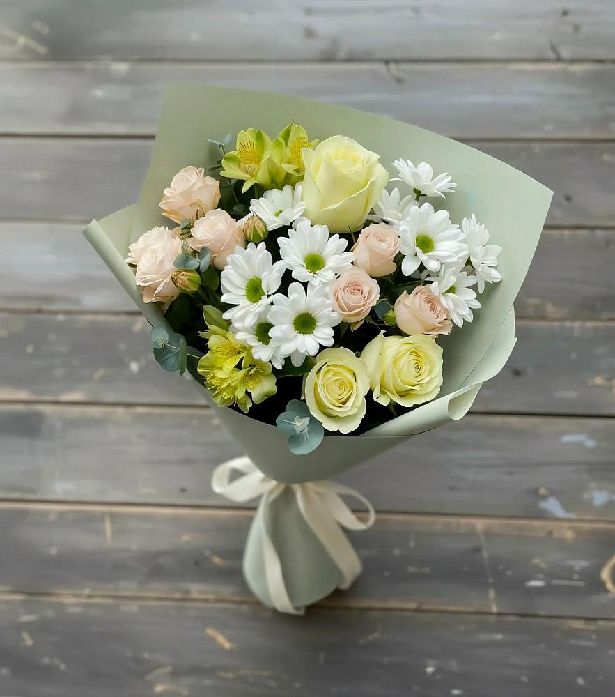 Букет цветов из: Альстромерии, Розы и Хризантемы в Идринском