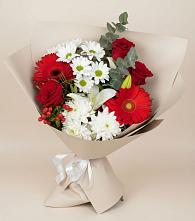 Букет цветов из:  Розы, Хризантемы, Герберы и Лилии в Идринском