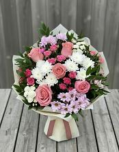 Букет цветов из:  Альстромерии, Гвоздики, Розы и Хризантемы в Идринском