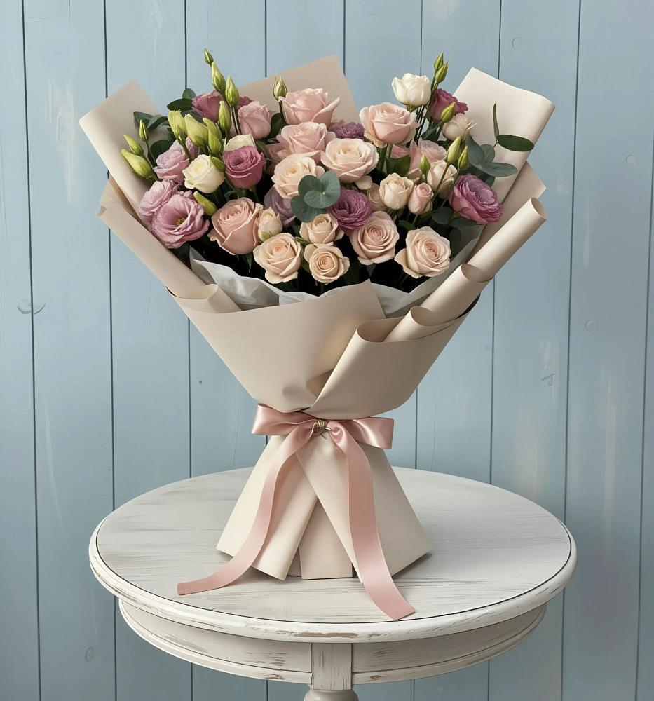 Букет цветов из: Розы и Лизиантусы в Идринском