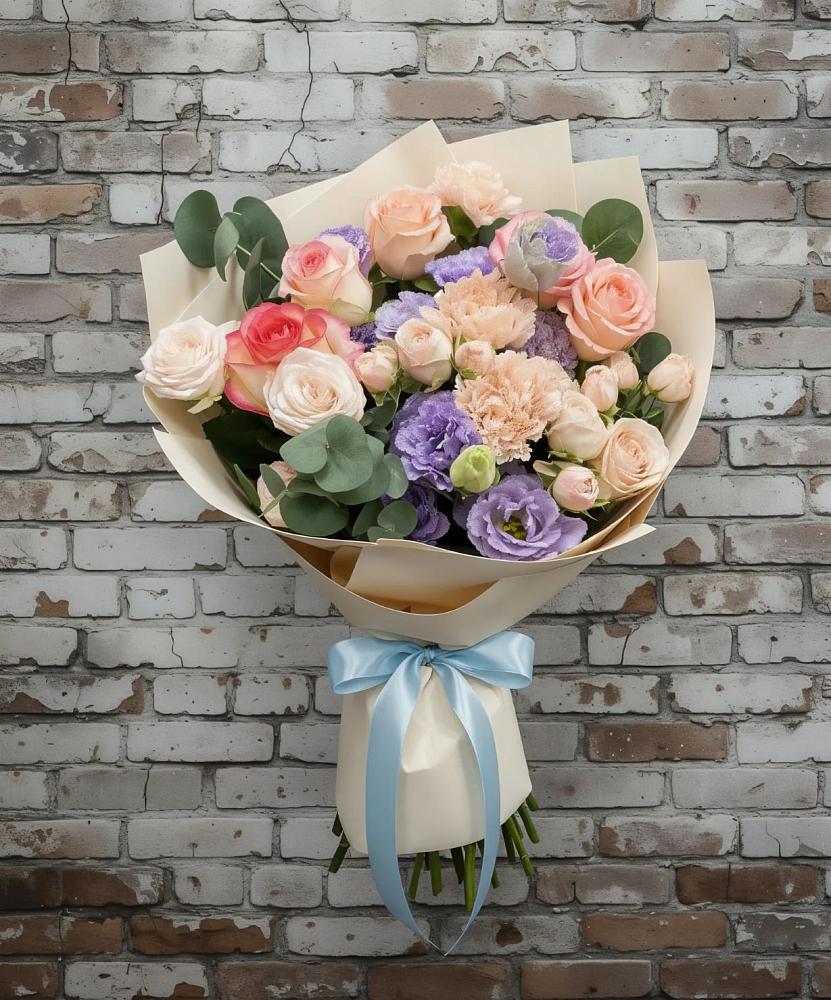 Букет цветов из: Розы, Лизиантусы и Гвоздики в Идринском