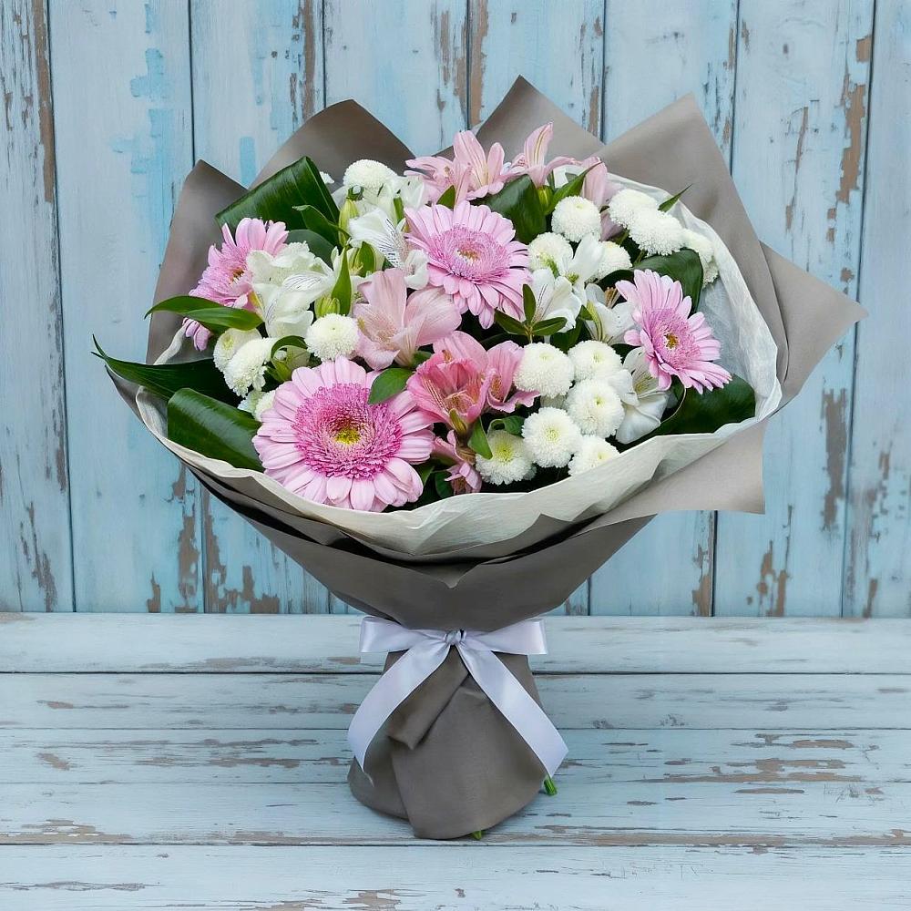 Букет цветов из: Герберы, Альстромерии и Хризантемы в Идринском