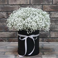 Цветочная композиция из Гипсофила в шляпной коробке в Идринском